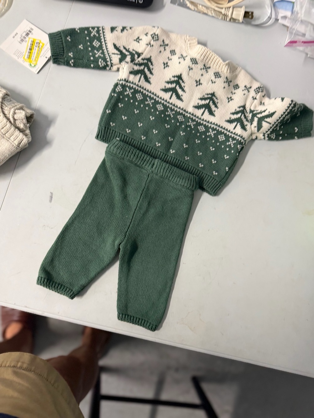 Little planet newborn two piece green knit Christmas outfit NWT